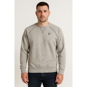 FILA Sweatshirt Mens Small Gray Crewneck Pullover Long Sleeve Logo Lightweight
